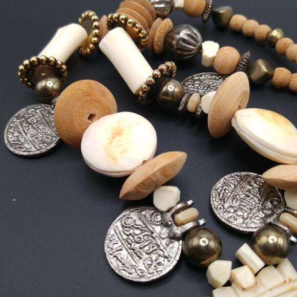 Artisan Tribal Pendant Beaded Necklace, Hand Carved Pendant, 26 Inches - Picture 3 of 9